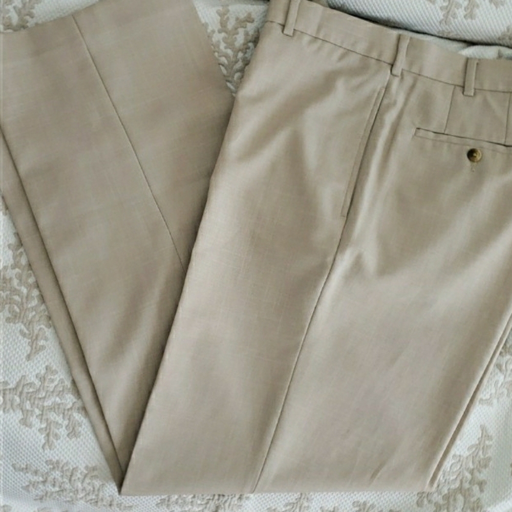 Perry Ellis Mens Linen Textur Print Tan Straight Dress Pants Size 34x32